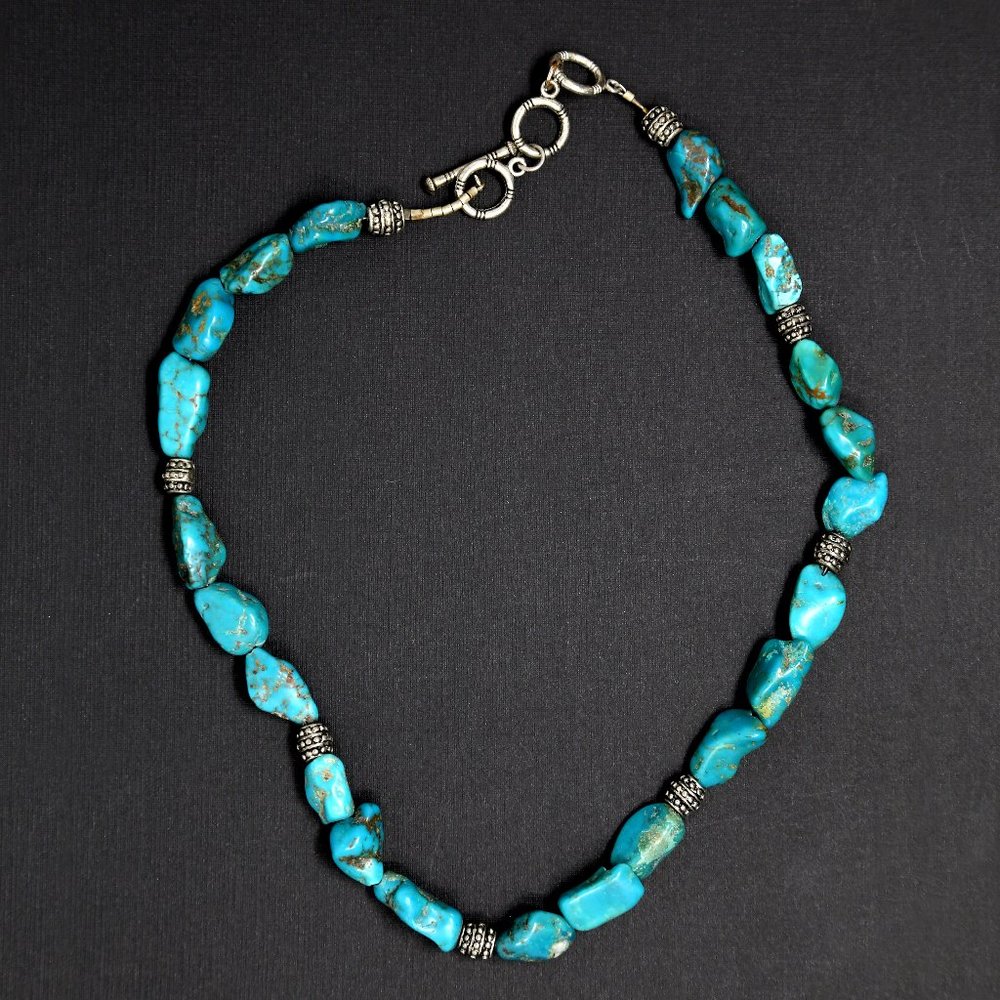 Chunky Turquoise Nugget Necklace with Earrings